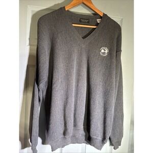 PEBBLE BEACH COLLECTION Gray- Green Baby Alpaca Wool V-Neck  Sweater SZ Large